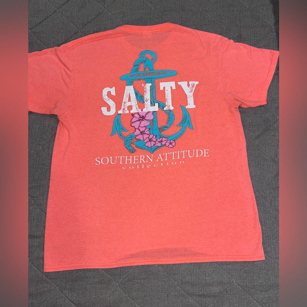 Coral Graphic Tee with Anchor Design